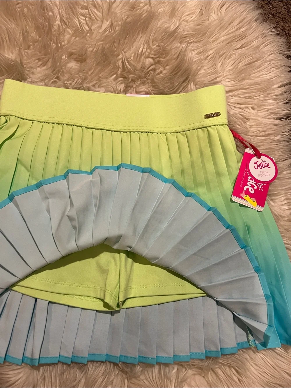 Justice Lime to Aqua Ombre Pleated Skirt